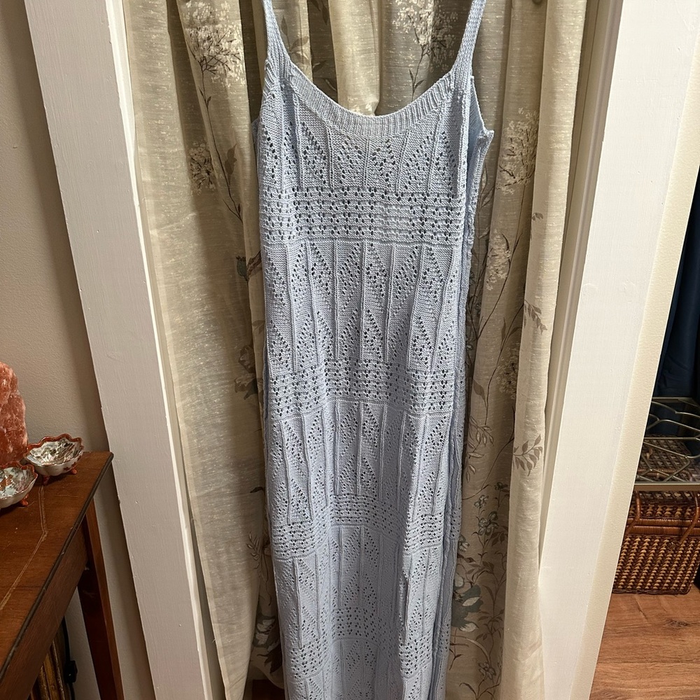 Light Blue Crochet Knit Maxi Dress - Women